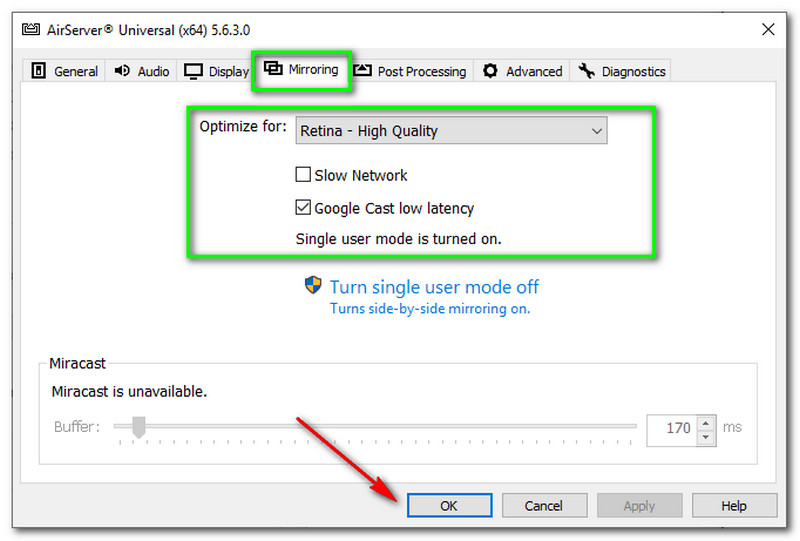 Espelhamento de revisão do AirServer para PC com Windows