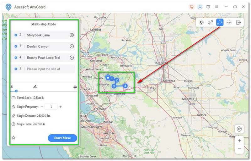 Aiseesoft AnyCoord Multi-Stop-Modus