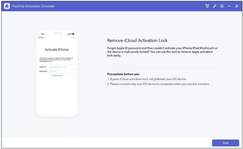 Botón de inicio del desbloqueador de activación de PassFab