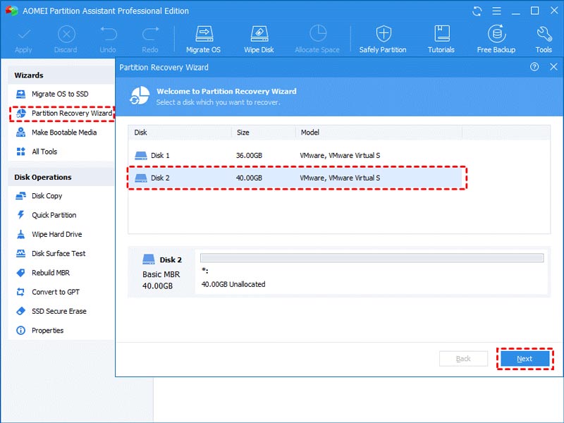 Sélectionnez la partition de disque