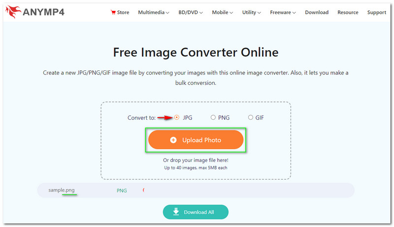 Best PNG to JPG Conveter AnyMP4 Free Image Converter Online