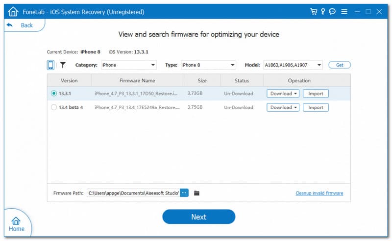 Fonelab Επιλέξτε Firmware