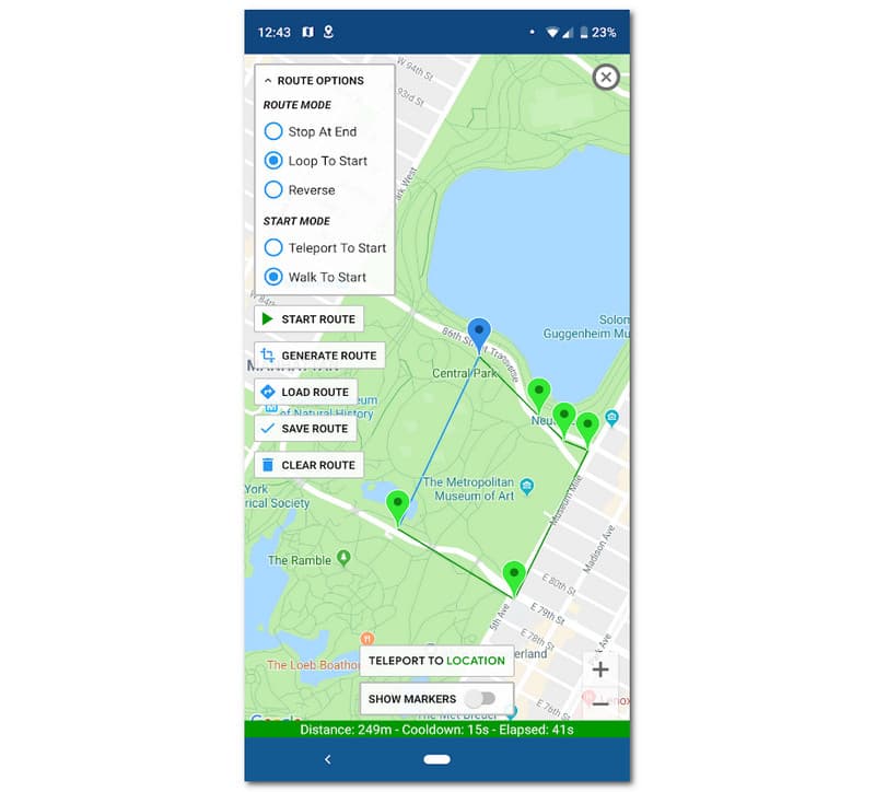 Interface do aplicativo de revisão do joystick GPS