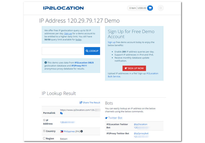 واجهة مراجعة IP2Location