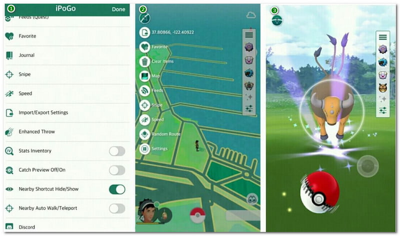 iPogo просматривает поддельное местоположение во время игры в Pokemon Go