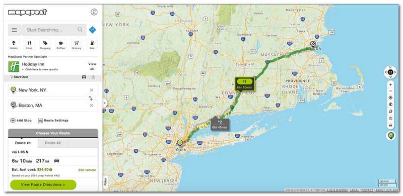 Interface de révision de MapQuest