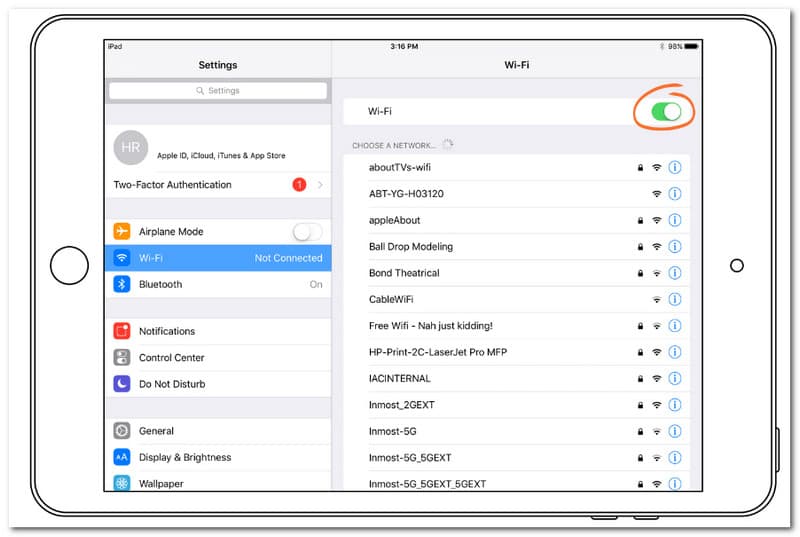 Αντικατοπτρισμός iPhone σε iPad Ανοίξτε το Wifi