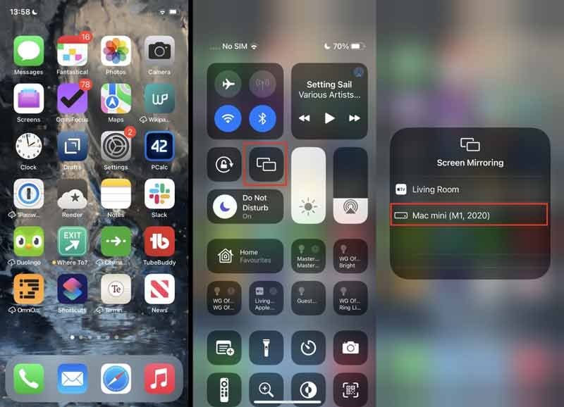 Mirror iPhone to Mac Open Control Center