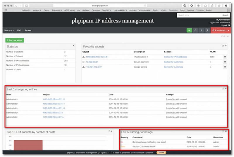 Entradas de Logs do PhpiPAM