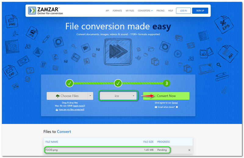 Paras PNG-ICO-muunnin Zamzar