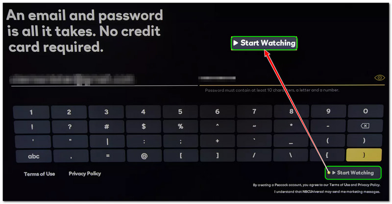 Hogyan lehet Peacock-ot elérni az okostévén, Start Watching gomb