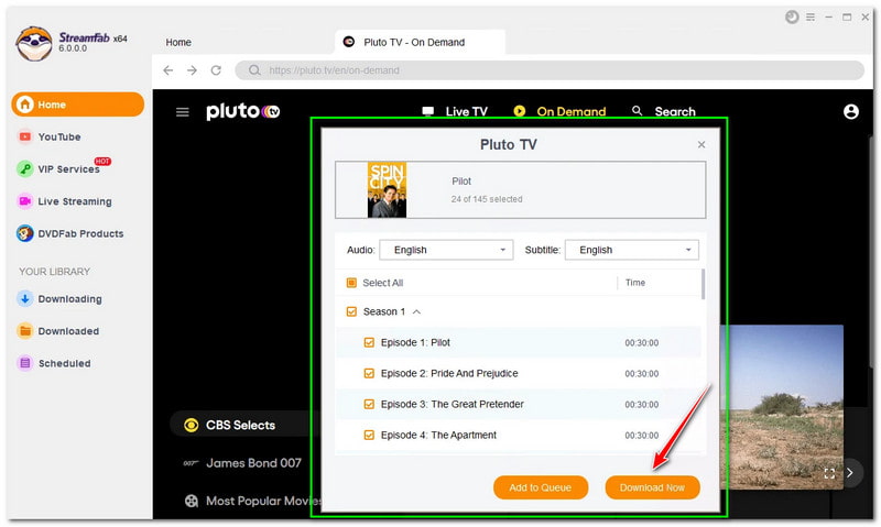 Pluto TV Guide Sådan downloader du film fra Pluto TV Download Now-knap