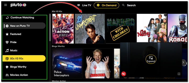 Pluto TV Guide How to Search Movies on Pluto Option Lists