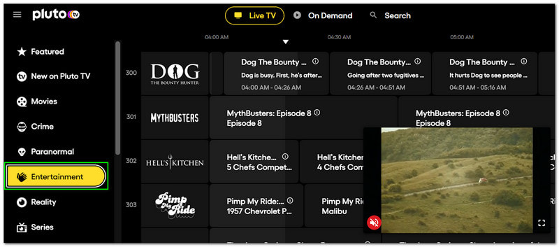 Pluto TV Guide Comment rechercher sur Pluto TV Entertainment