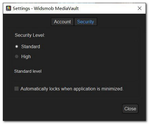 WidsMob MediaVault セキュリティ レベルの設定