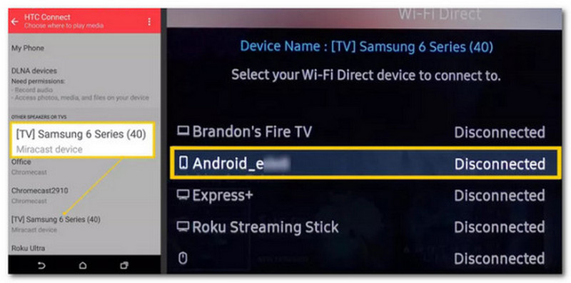 Android to TV Wi-Fi اختيار الجهاز