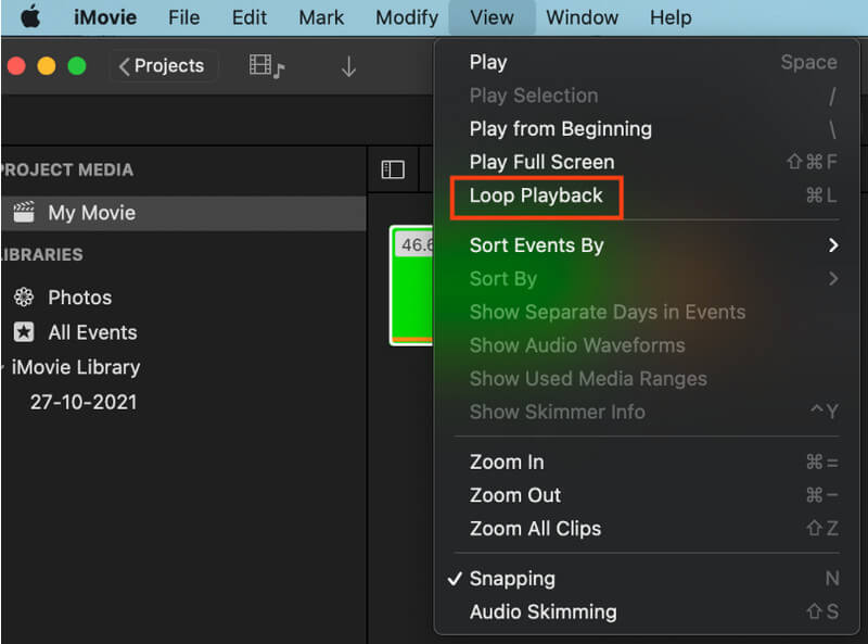 iMovie Mac에서 반복 재생