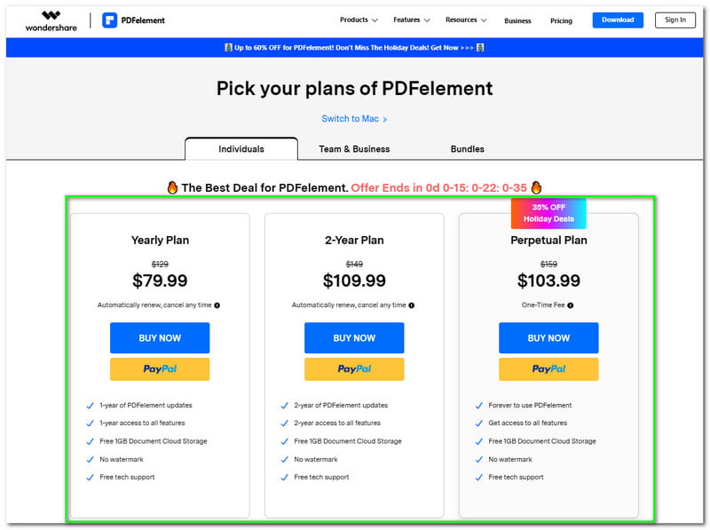 Wondershare PDF Element Review-prijs