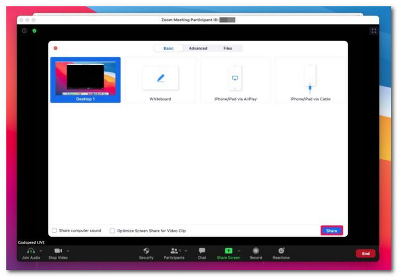 Zoommoduser for skjermdeling Mac