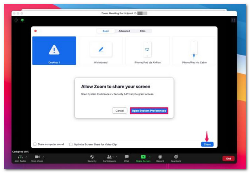 Zoom Open System Preference pe Mac