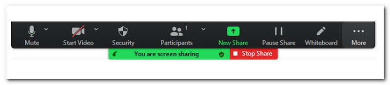 Ecran de partajare zoom pe Windows și pictograma Stop