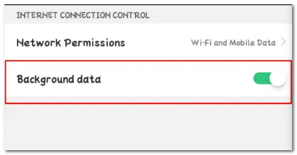 バックグラウンド データの使用を許可するオプション 