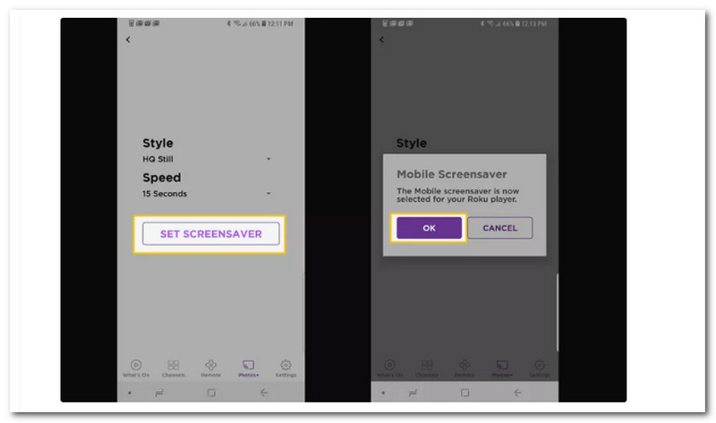 iOS Roku Definir protetor de tela OK