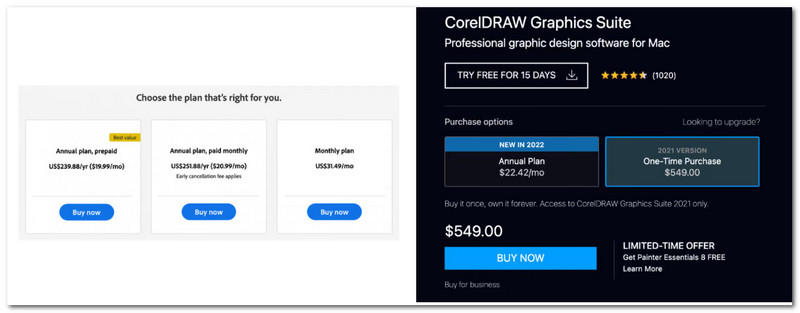 ราคาสำหรับ Illustrator และ Coreldraw