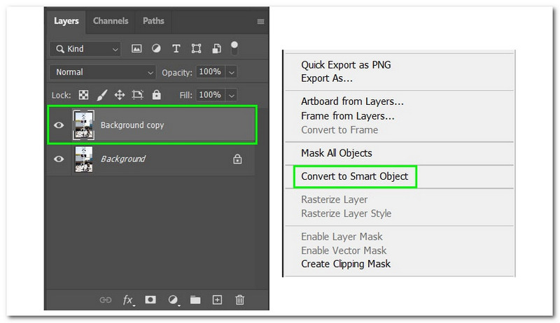 PS Duplicate Layer Convert الكائن الذكي