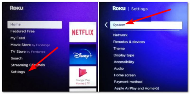 Sistema de configurações de TV Roku