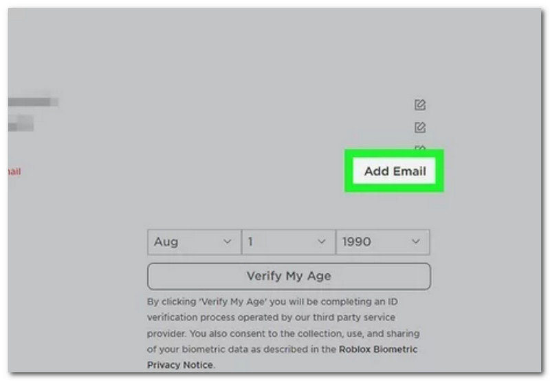 Roblox Adăugați e-mail