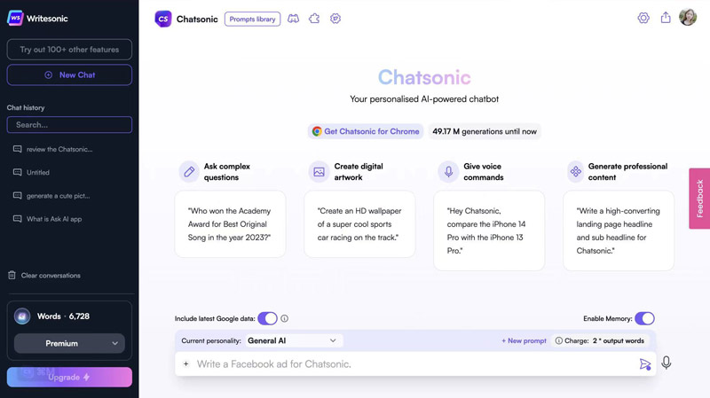 Chatsonic Interface