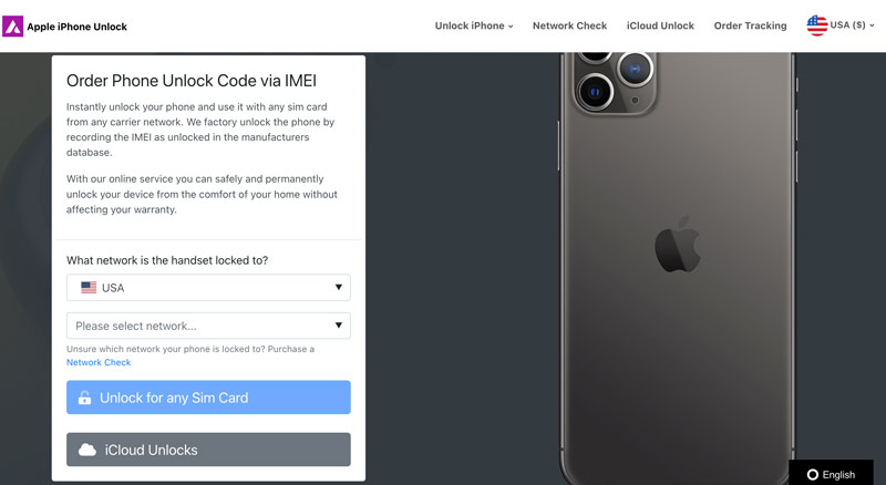 Apple iPhone Unlock UK sučelje web stranice