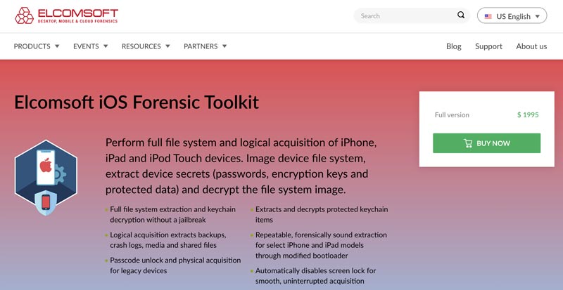 Interface do kit de ferramentas forenses Elcomsoft iOS