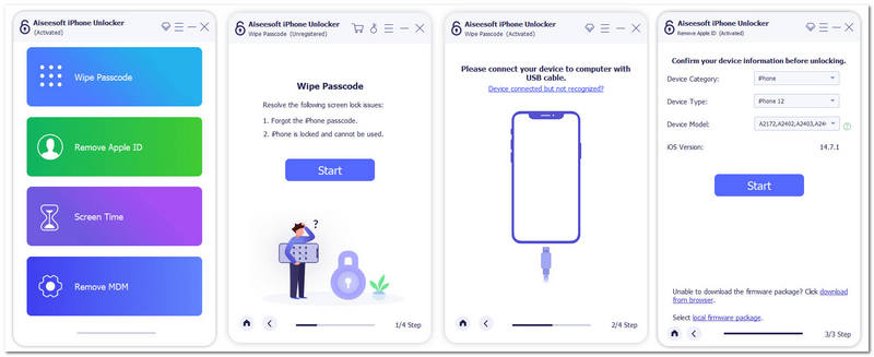 Aiseesoft iPhone Unlocker Wipe Passcode Interface