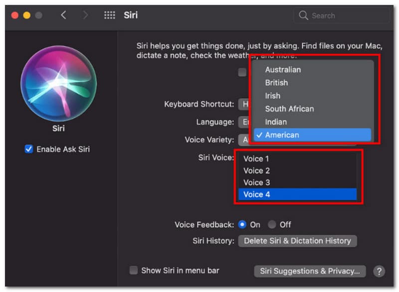 Skift SIRI Voice på MacOS