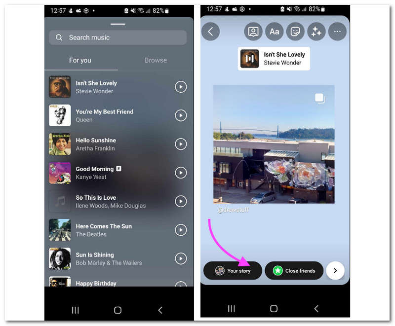 Instagram Lägg till musik med klistermärke