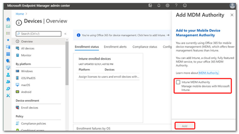 Intune MDM Add Authority