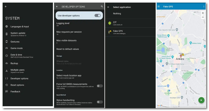 Android 偽 GPS 開発者向けオプション