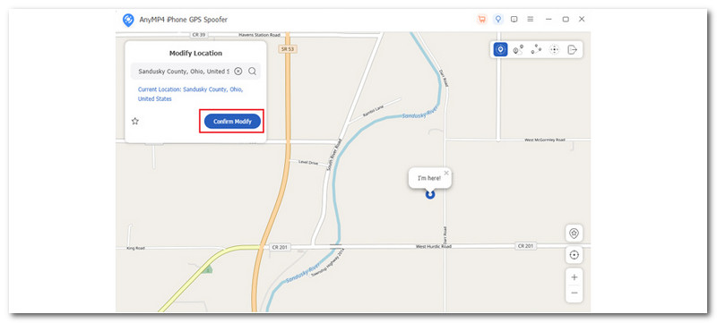 Mapa spoofera GPS AnyMP4 dla iPhone'a