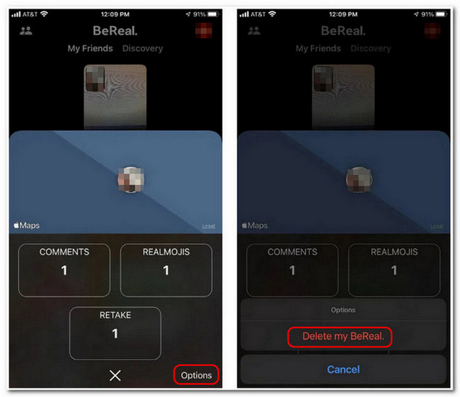BeReal حذف مشاركة iOS