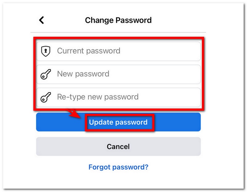 Facebook App Update Password