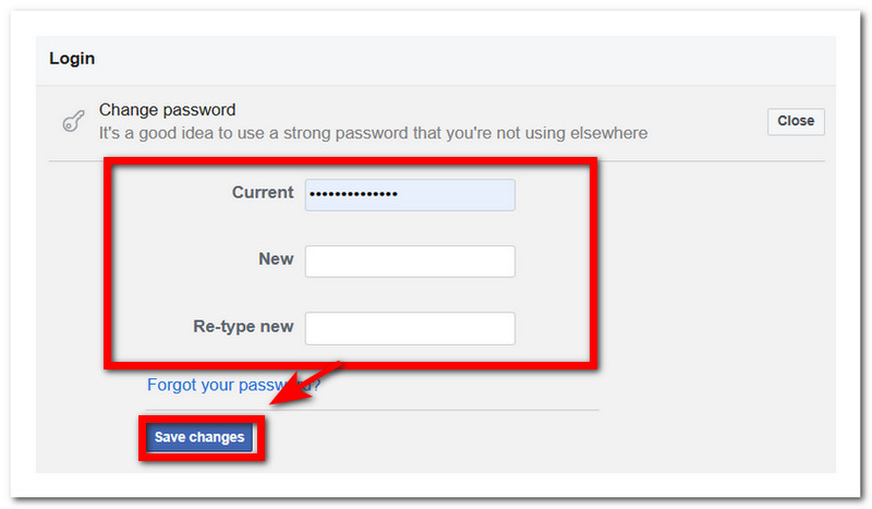 Facebook Nytt lösenord spara ändringar