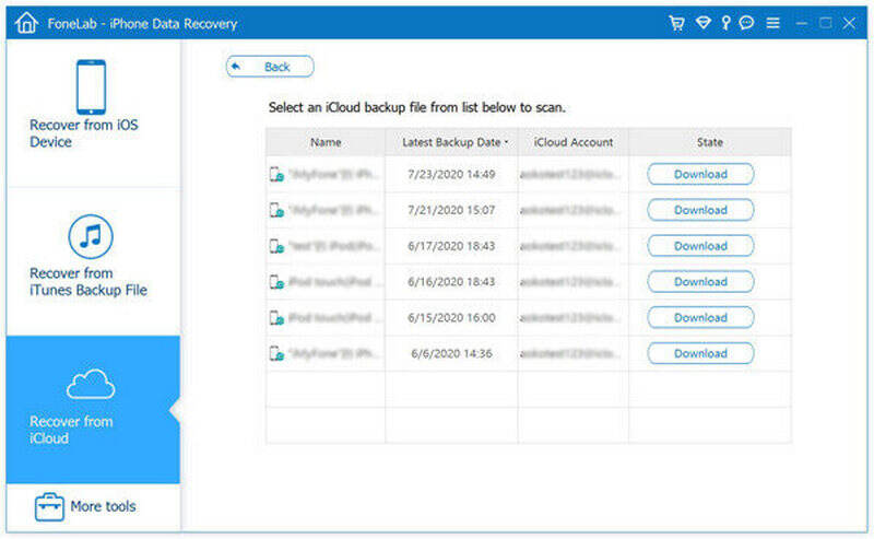 Fonelab 下載 iCloud 備份文件