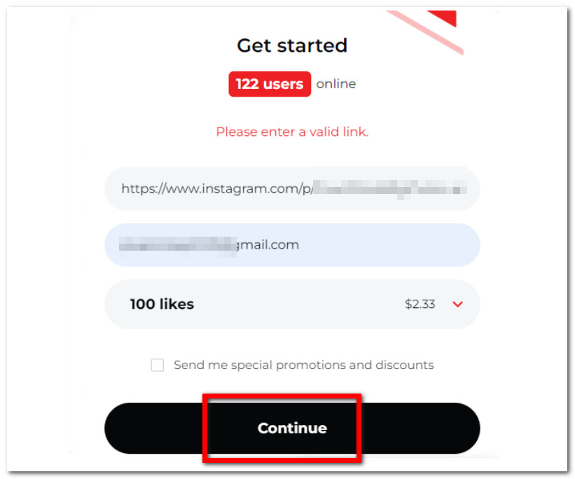 Instagram Vložte odkaz a e-mail