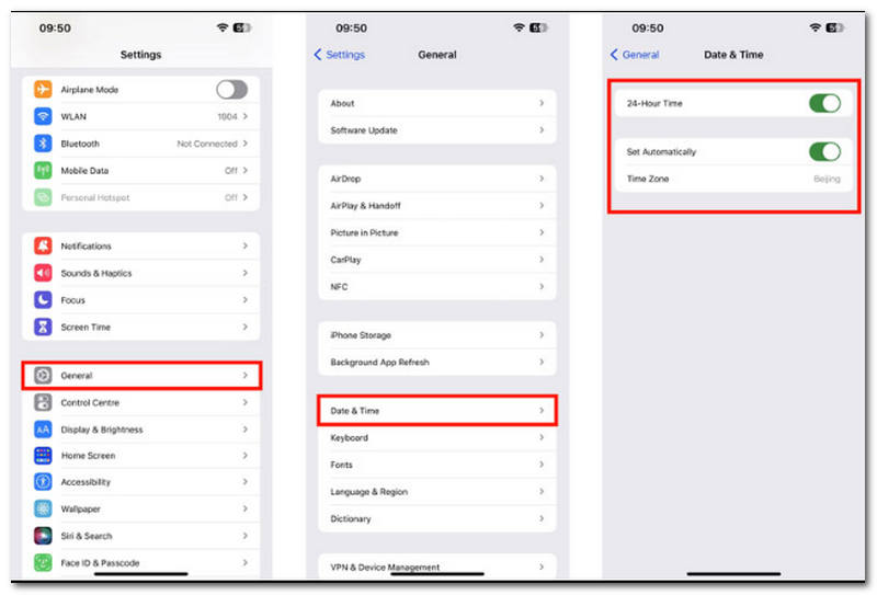 iOS の時刻と日付の設定