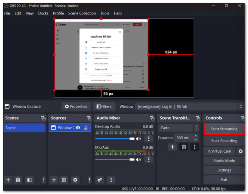 Az OBS Studio Indítsa el az adatfolyamot