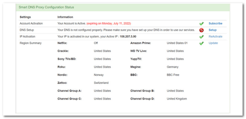 Smart DNS Proxy DNS-status