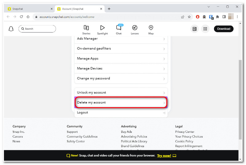 Snapchat Delete My Account Web