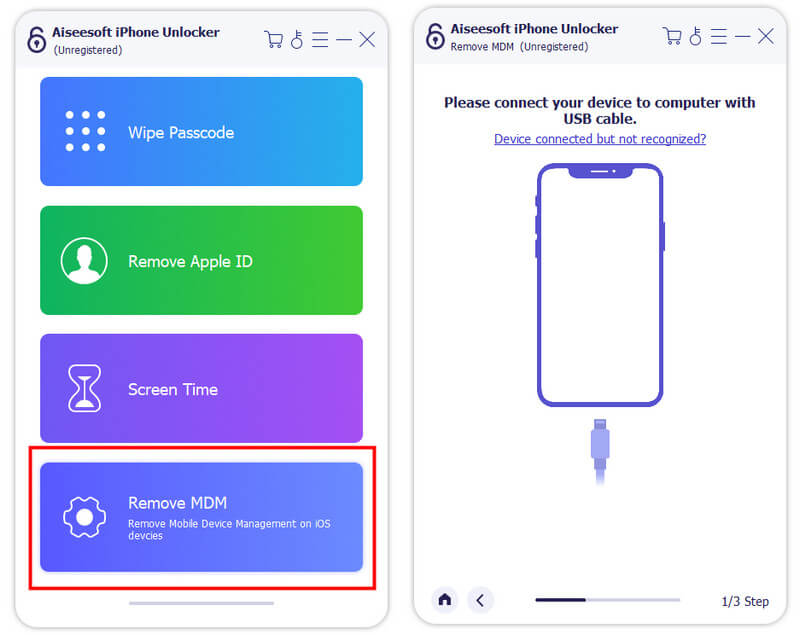 Aiseesoft iPhone Unlocker Connect to Remove MDM